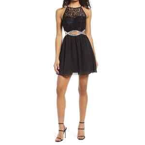 SPEECHLESS Woman's Infinity Lace & Chiffon Fit & Flare Dress In Black Size 3
